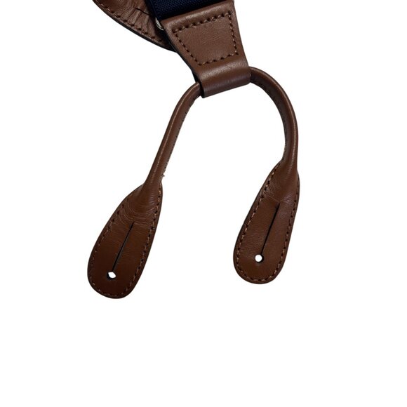 Mens Huntington Suspenders With Leather Loops & Adjustable Straps Navy & Striped - Picture 3 of 9